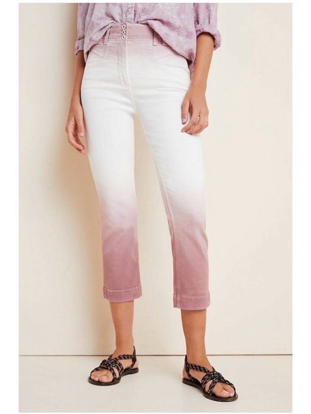 Anthropologie Ombre Cropped Jeans in White to Dusty Pink